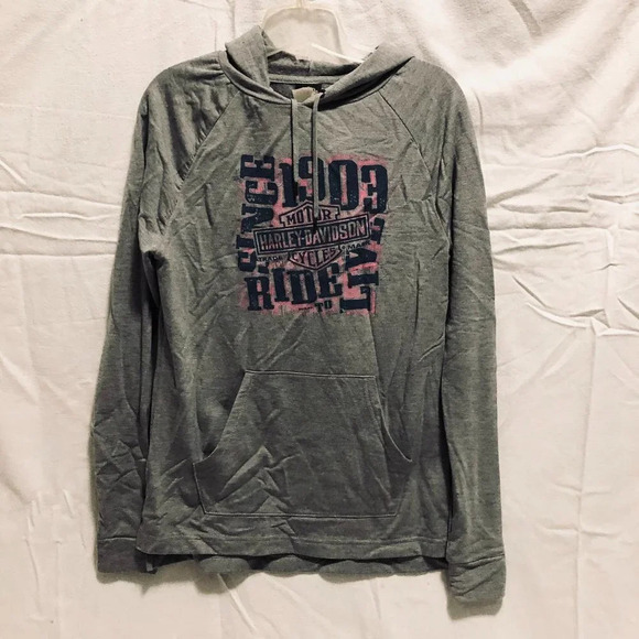 Harley Davidson Hooded  Sweatshirt Size Small Grey Pullover - Picture 1 of 16